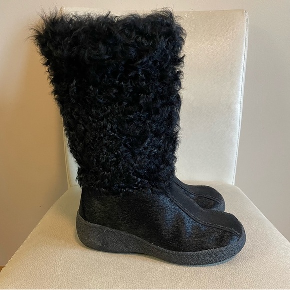 Oscar Sport Leather Fur Winter Snow Boots Italian Black Size 37 / 6 - Picture 1 of 11